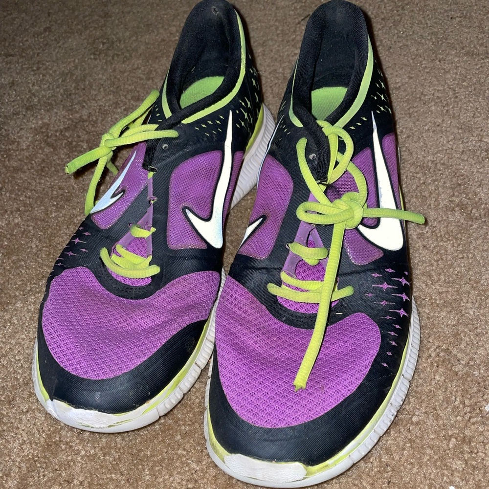 Nike free run purple and neon yellow size 11